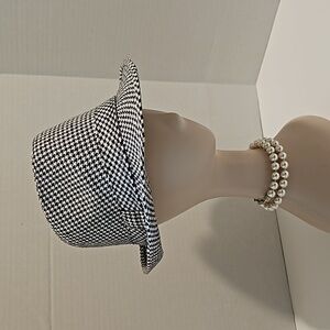 Houndstooth Panama Vintage Style Fedora Black White Short Brim Adjustable Hat
